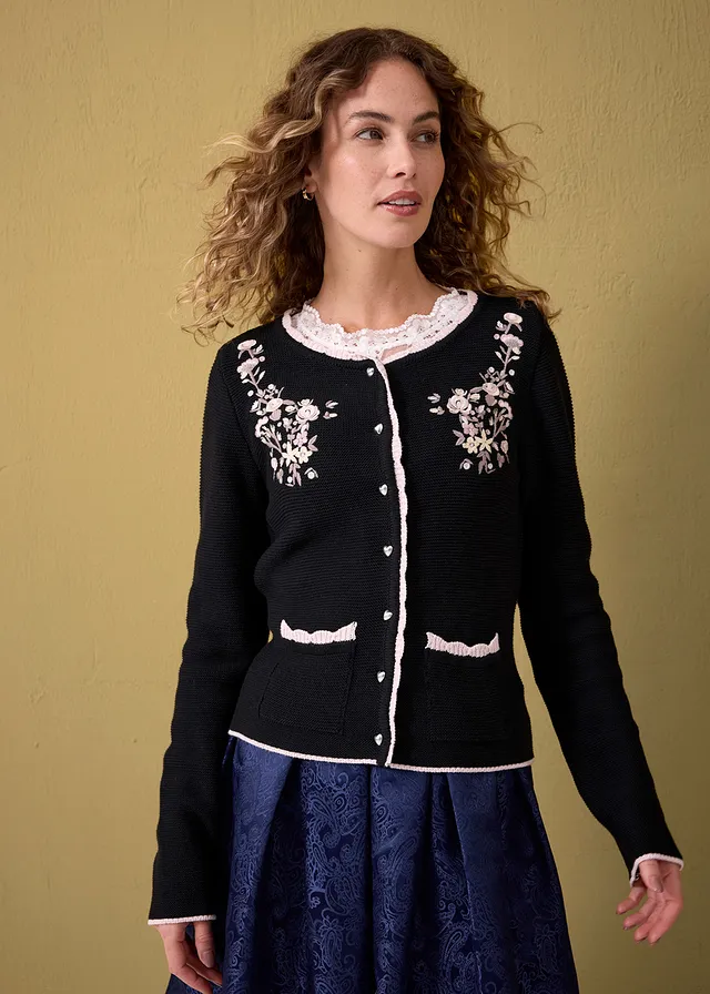 Gilet en maille bavarois • noir/rose dragée à fleurs • product-page.page-title-suffix