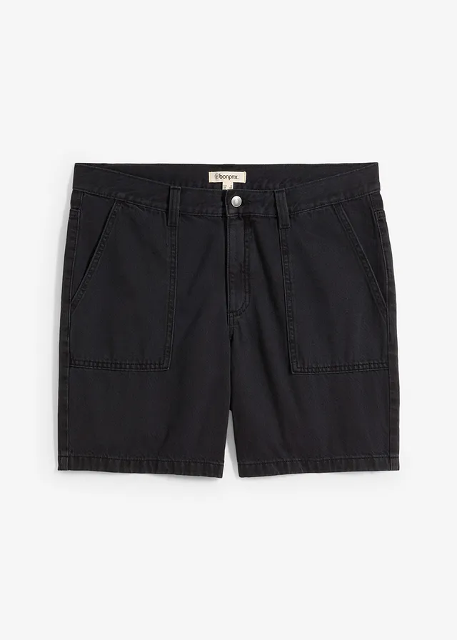 Twill short van katoen, loose fit, Kleur: zwart