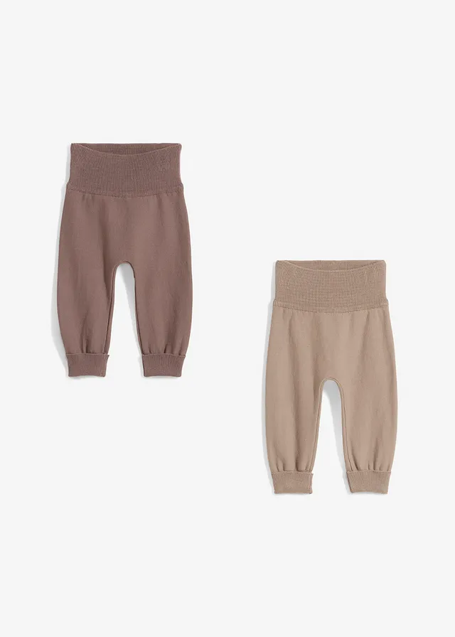 Lots de 2 pantalons évolutifs en maille de coton mélangé, Couleur: taupe+beige sable imprimé