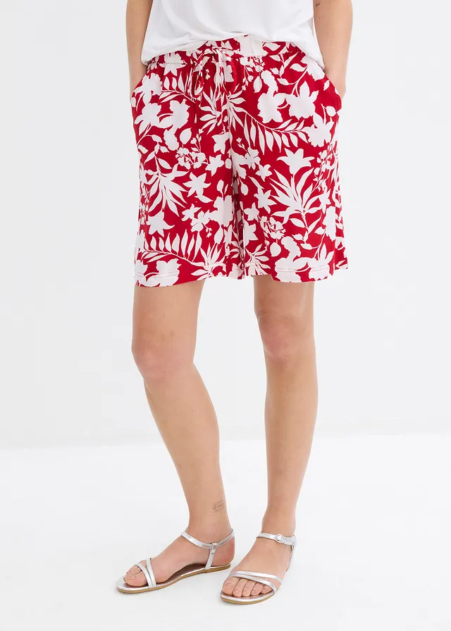 Wijde viscose short met high waist comfortband • chilirood/wit gebloemd • product-page.page-title-suffix