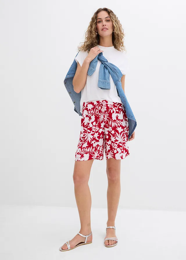 Wijde viscose short met high waist comfortband • chilirood/wit gebloemd • product-page.page-title-suffix