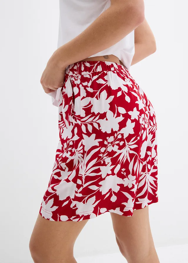 Wijde viscose short met high waist comfortband • chilirood/wit gebloemd • product-page.page-title-suffix
