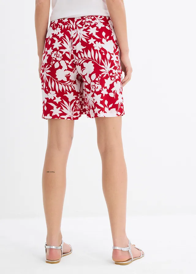 Wijde viscose short met high waist comfortband • chilirood/wit gebloemd • product-page.page-title-suffix