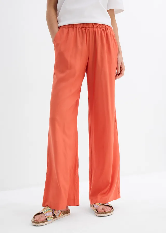 Pantalon palazzo à ceinture élastiquée, Couleur: rouge cannelle