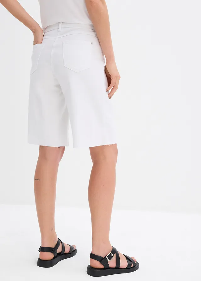 Bermuda à finition effilochée, Couleur: blanc
