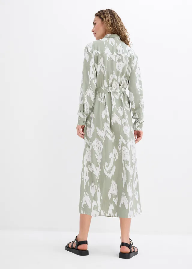 Robe-chemise en viscose fluide • gris vert/écru imprimé • product-page.page-title-suffix