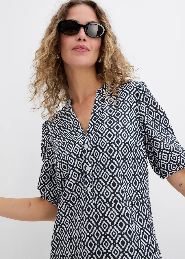 Robe-tunique en viscose fluide • noir/écru imprimé • product-page.page-title-suffix