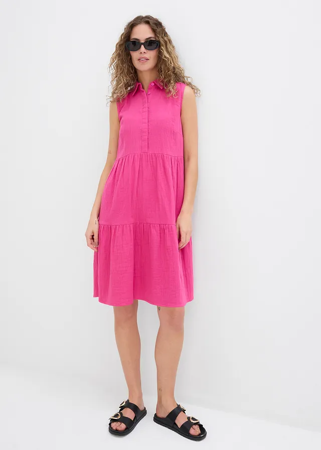 Robe-tunique légère en gaze de coton, Couleur: fuchsia