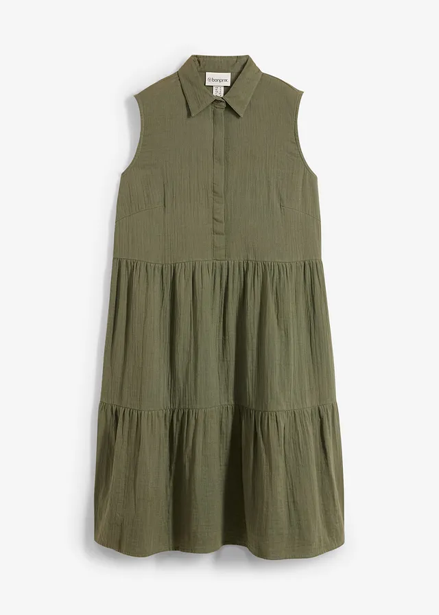 Robe-tunique légère en gaze de coton, Couleur: olive foncé