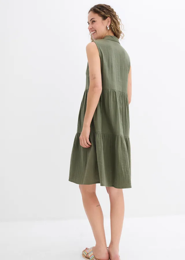 Tuniekjurk van luchtige mousseline • donkerolijfgroen • product-page.page-title-suffix