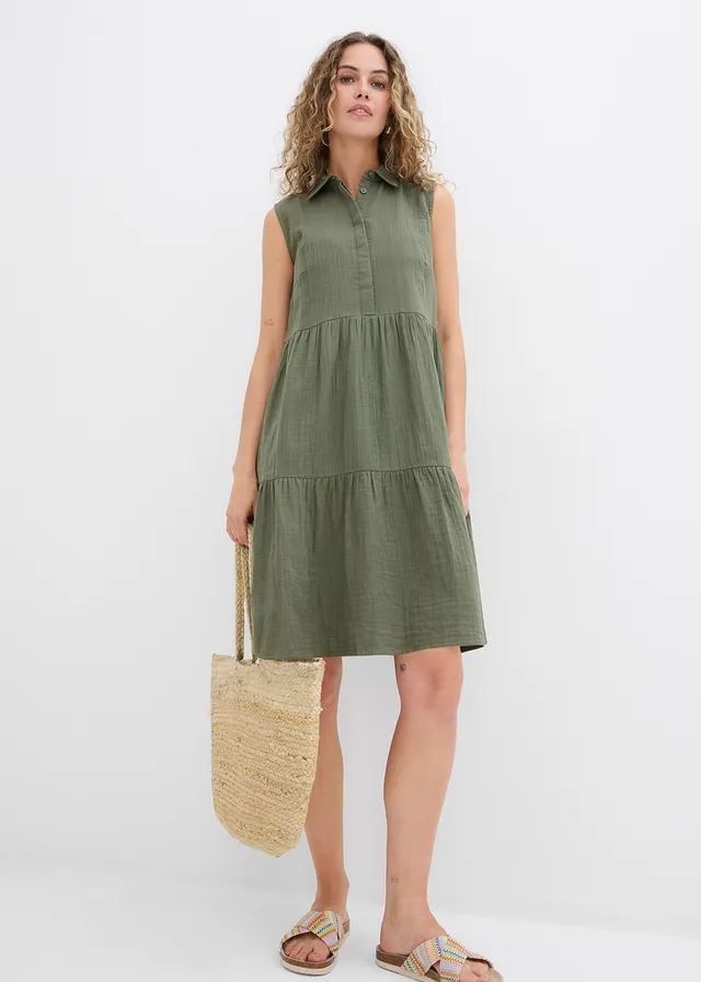 Tuniekjurk van luchtige mousseline • donkerolijfgroen • product-page.page-title-suffix