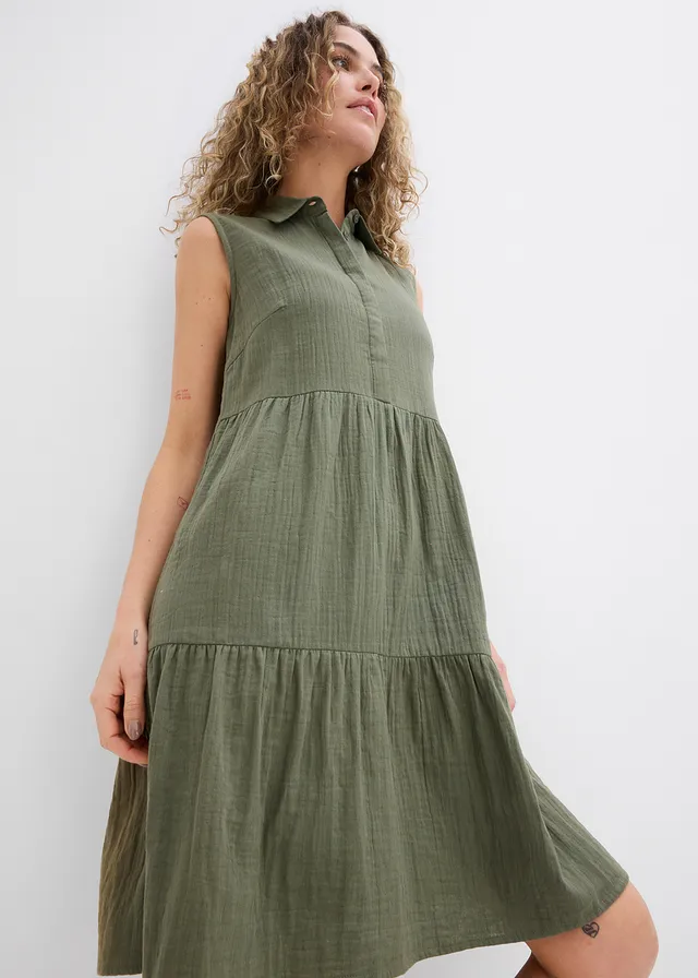 Tuniekjurk van luchtige mousseline • donkerolijfgroen • product-page.page-title-suffix