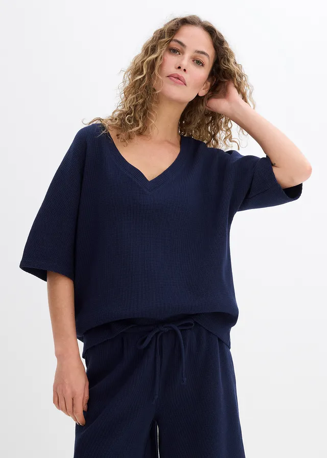 Gestructureerd shirt van katoen • donkerblauw • product-page.page-title-suffix