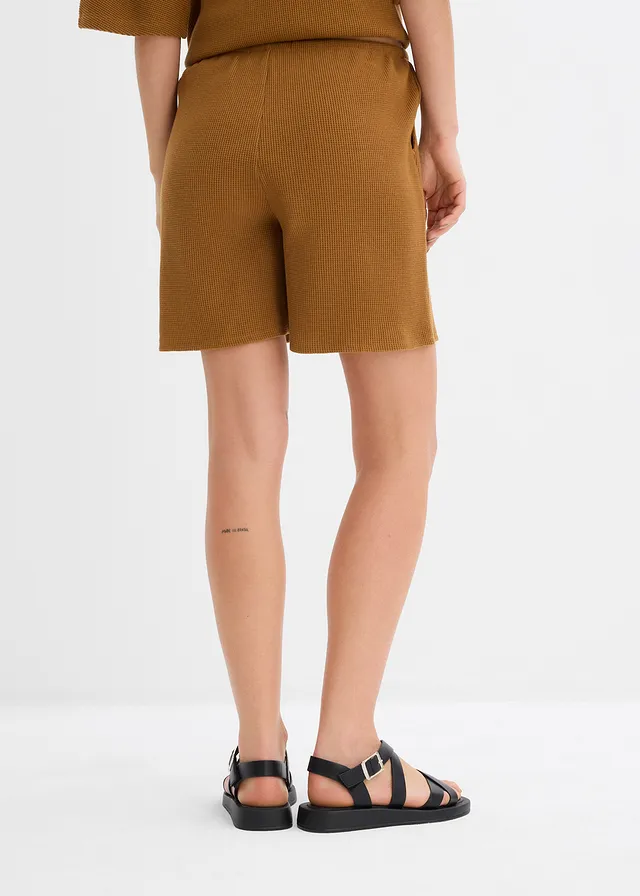 Short texturé 100% coton, Couleur: cognac