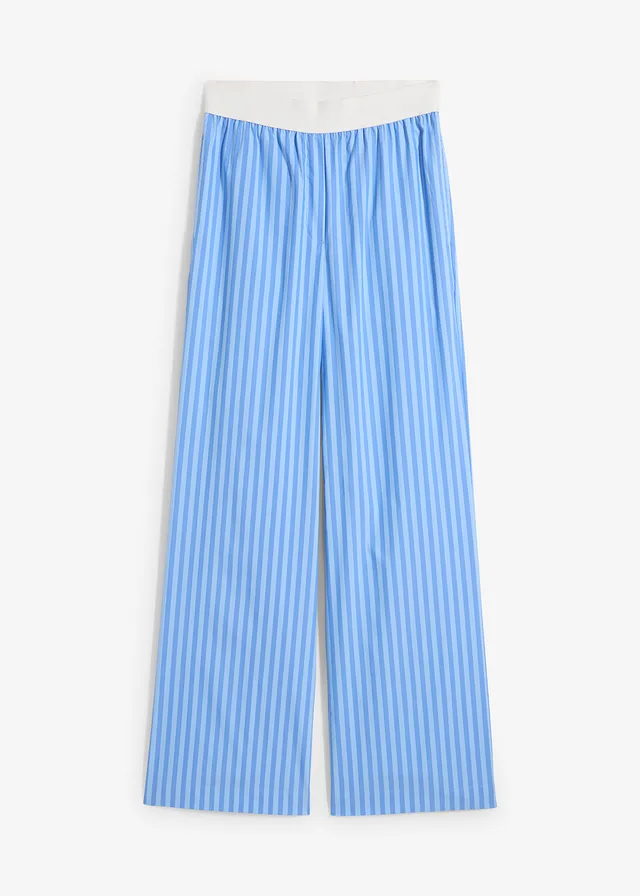 Pantalon palazzo en popeline, Couleur: bleu glacier/bleu layette rayé verticalement