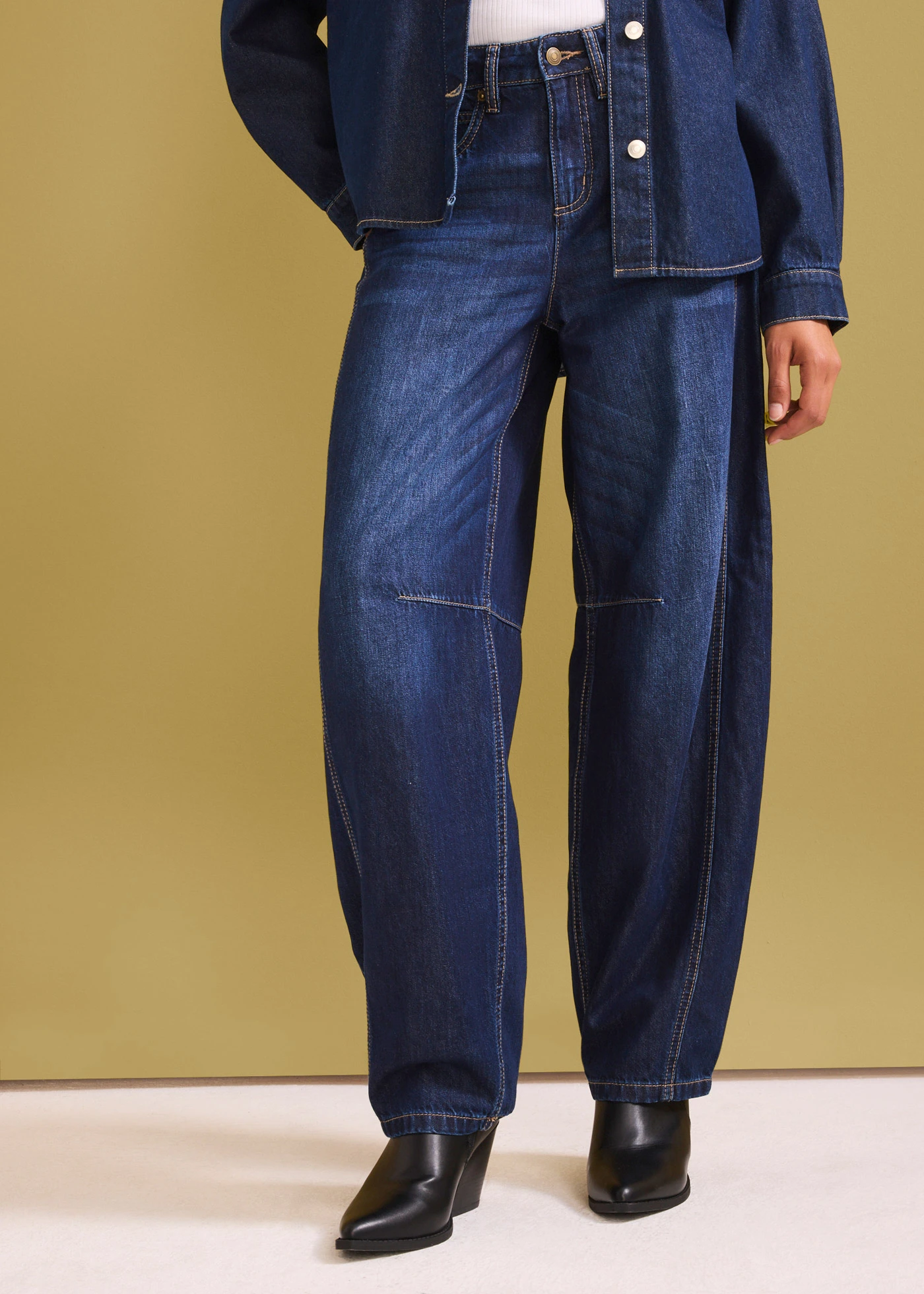 Balonové džíny, Mid Waist, Super Soft • tmavě modrý denim used • bonprix obchod