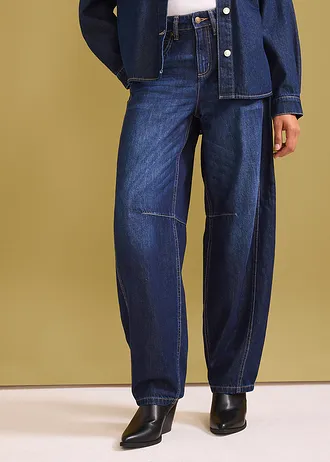 Balonové džíny, Mid Waist, Super Soft • tmavě modrý denim used • bonprix obchod