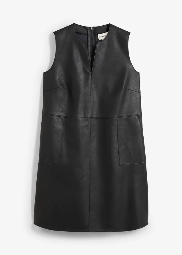 Imitatieleren jurk, Kleur: zwart