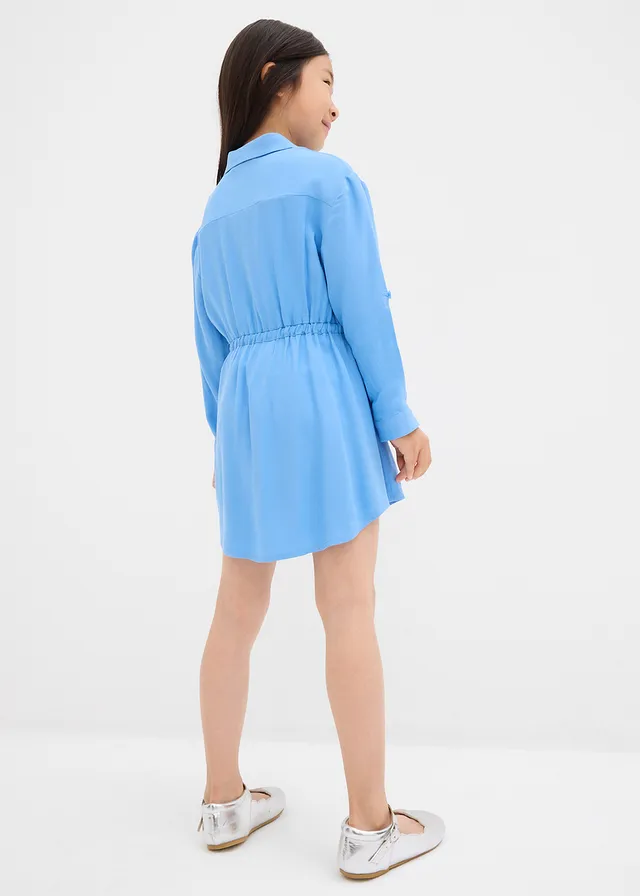 Robe-chemise en viscose fluide, Couleur: bleu moyen