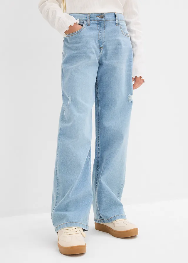 Džínsy, Wide-Leg, stredná výška pásu • ľadovo modrá denim • obchod bonprix