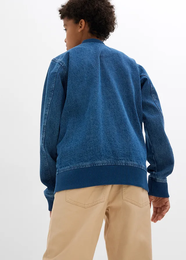 Spijkerbomber van puur katoen in blousonmodel, Kleur: lichtblauw denim