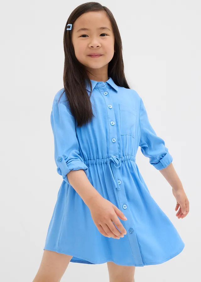 Robe-chemise en viscose fluide, Couleur: bleu moyen