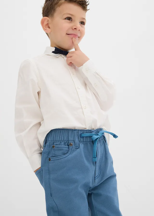 Pantalon droit taille élastiquée 100% coton, Regular • bleu gris • product-page.page-title-suffix