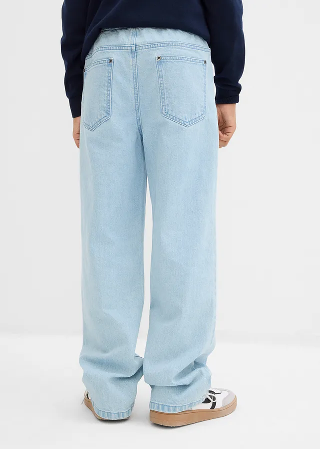 Jean droit, loose, à taille élastiquée, Couleur: bleu glacier denim