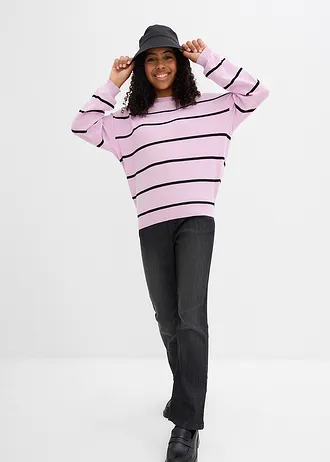 Svetr z jemného úpletu ze směsi s viskózou • jemně šeříkovo-černá s proužky • bonprix obchod