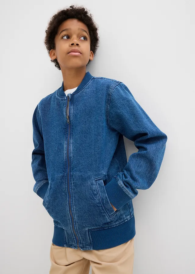 Spijkerbomber van puur katoen in blousonmodel, Kleur: lichtblauw denim