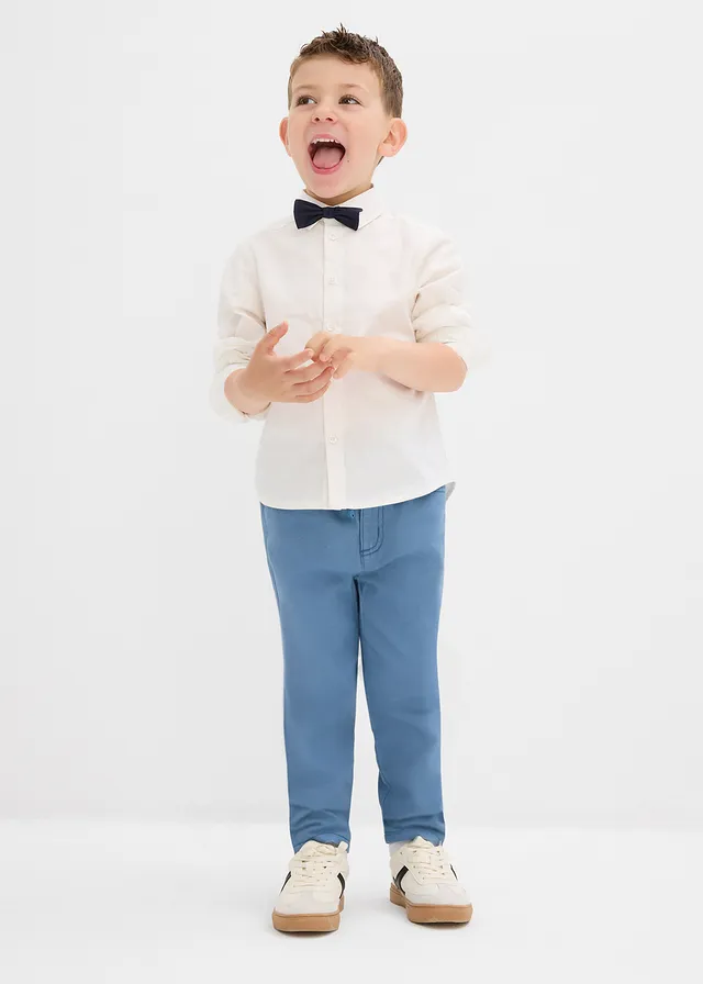 Pantalon droit taille élastiquée 100% coton, Regular • bleu gris • product-page.page-title-suffix