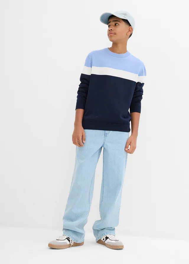 Loose fit instapjeans, straight, Kleur: ijsblauw denim