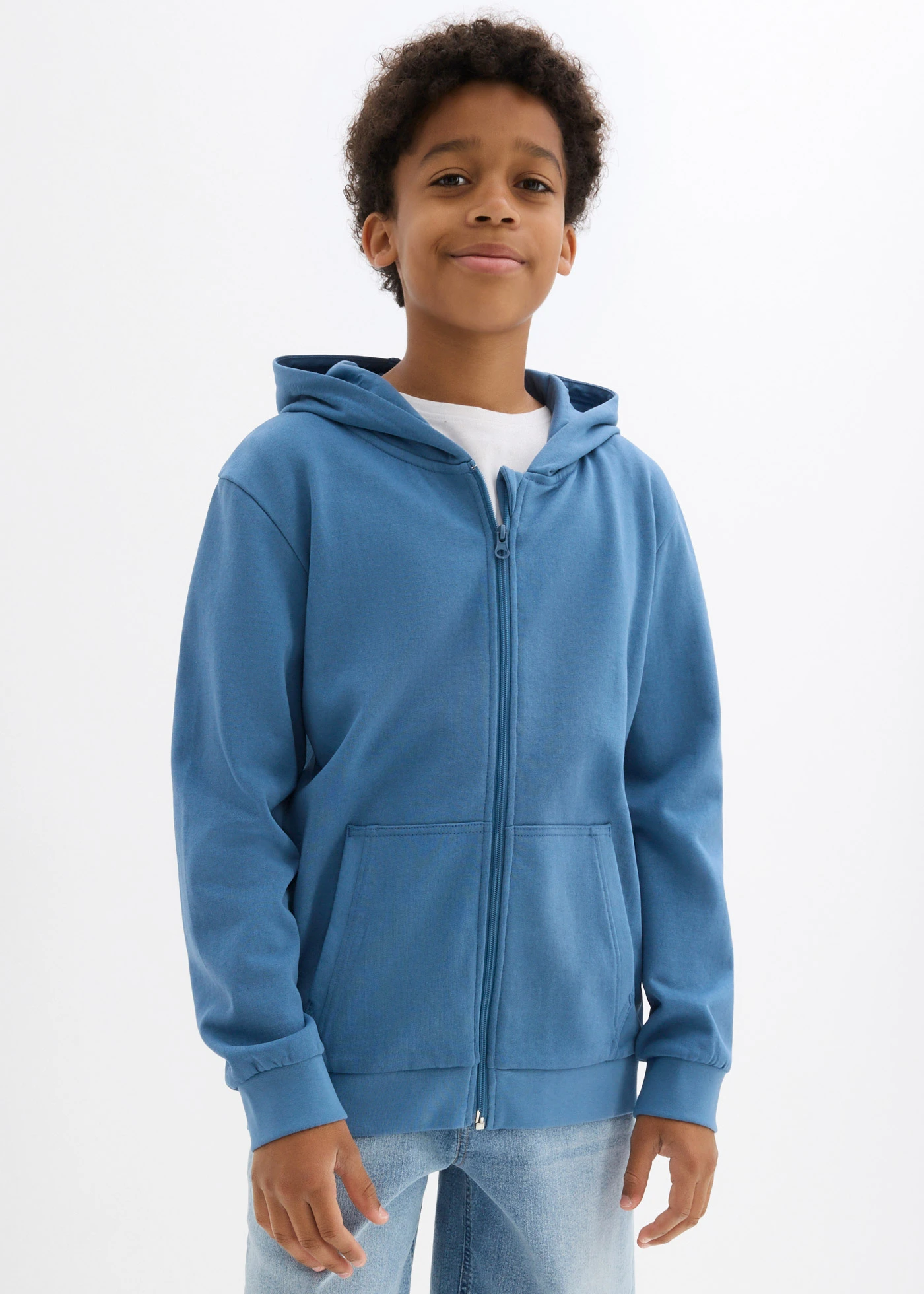 Sweat zippé doux à capuche • bleu/gris • Boutique bonprix