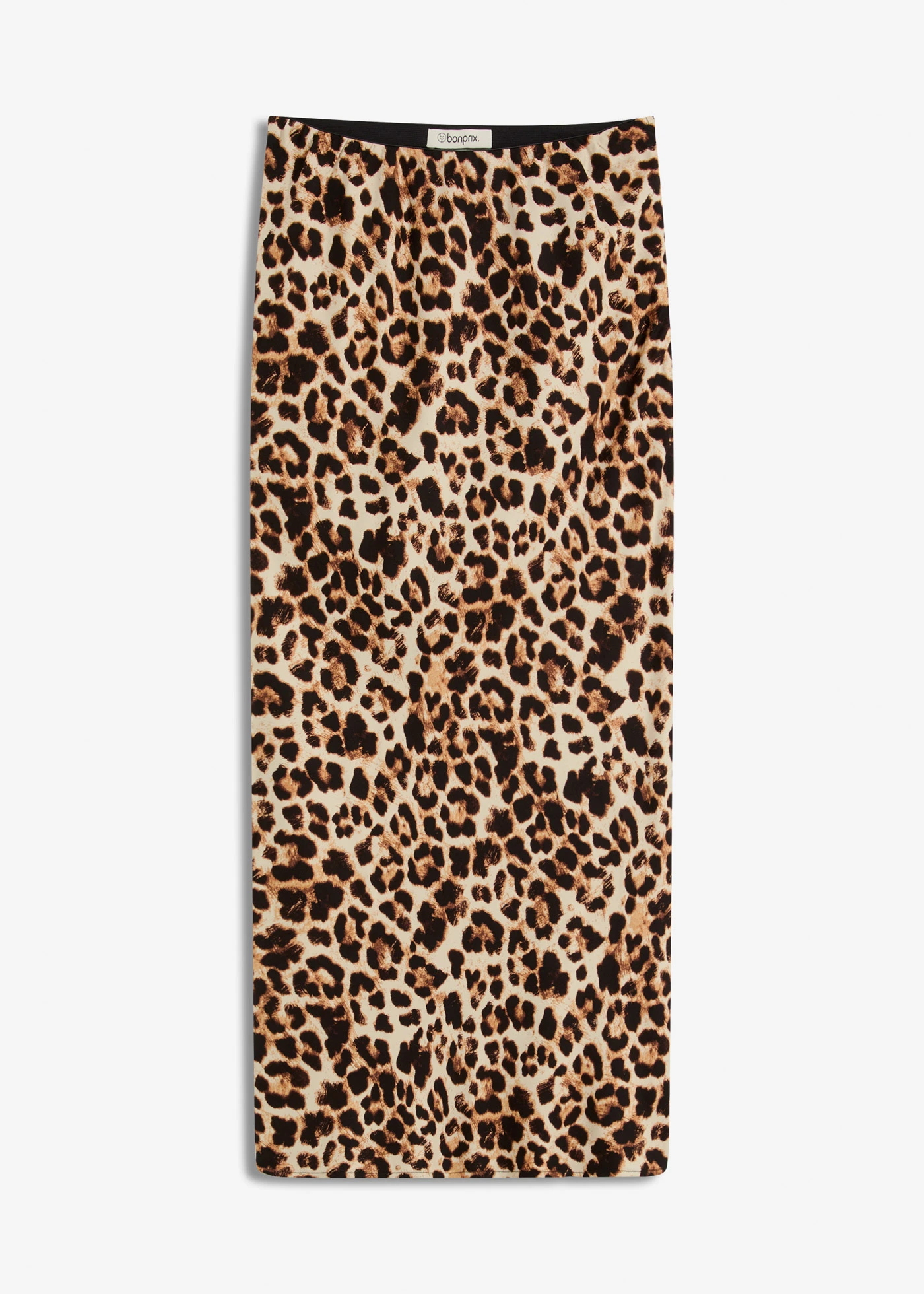 Midi sukně ze splývavé viskózy • béžovo-černá s leopardím potiskem • bonprix obchod