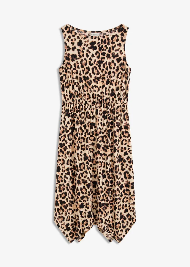 Gedessineerde jersey jurk, Kleur: beige-zwart luipaardprint