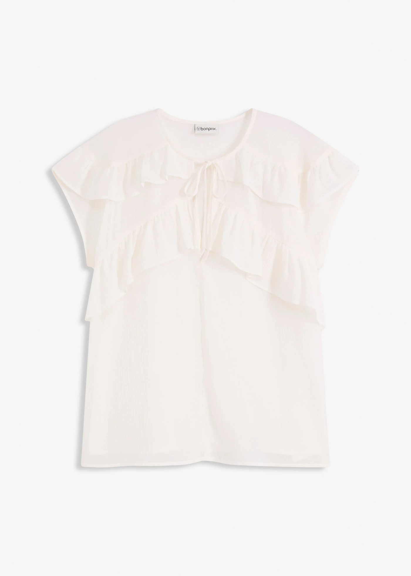 Sifon blúz fodorral • gyapjúfehér • bonprix áruház