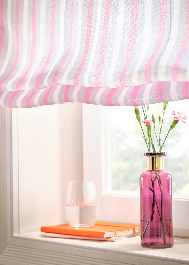 Vouwgordijn met verticale strepen, Kleur: grijs-roze