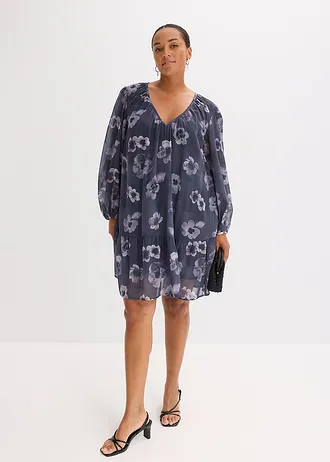 Korte chiffon jurk, Kleur: donkergrijs gebloemd