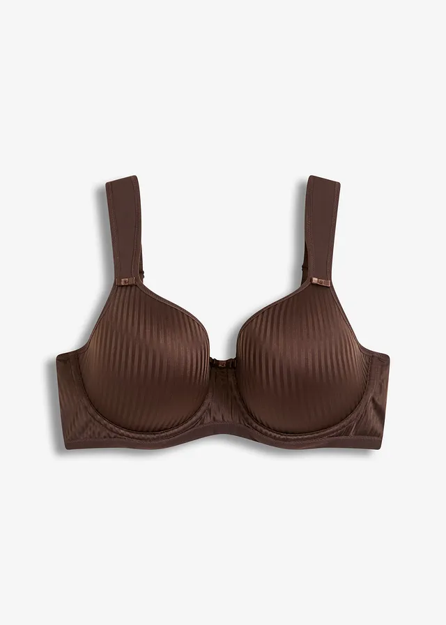 Voorgevormde bh met gewatteerde bandjes en glanzend effect, Kleur: donkerbruin gestreept