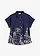 Oversized popeline blouse van katoen met korte mouwen, Kleur: donkerblauw-ecru grafische print