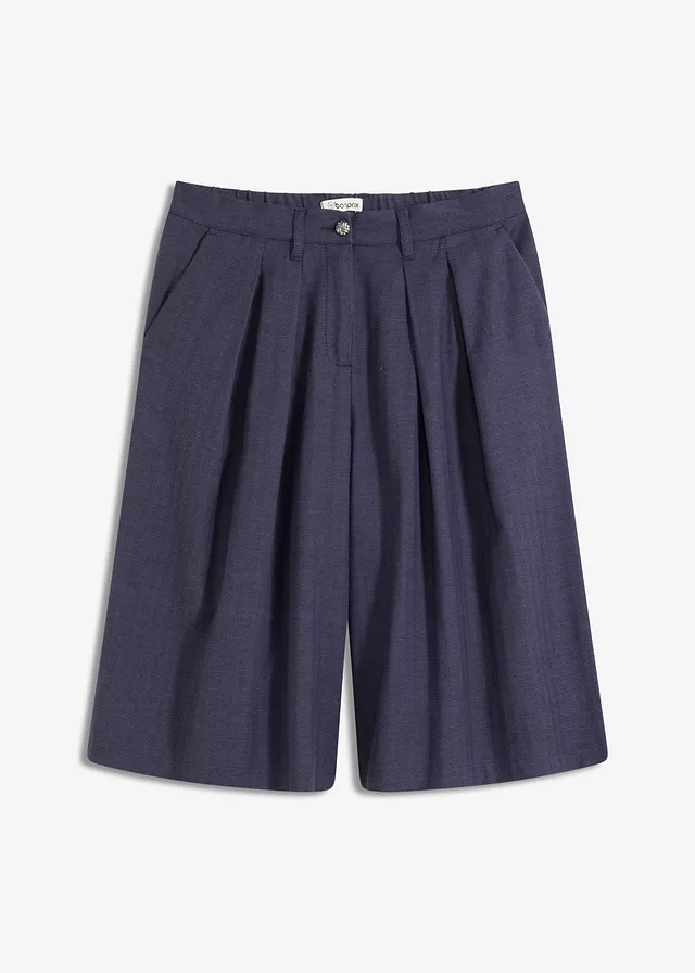 Bermuda met bandplooien • donkerblauw gemêleerd • bonprix online shop