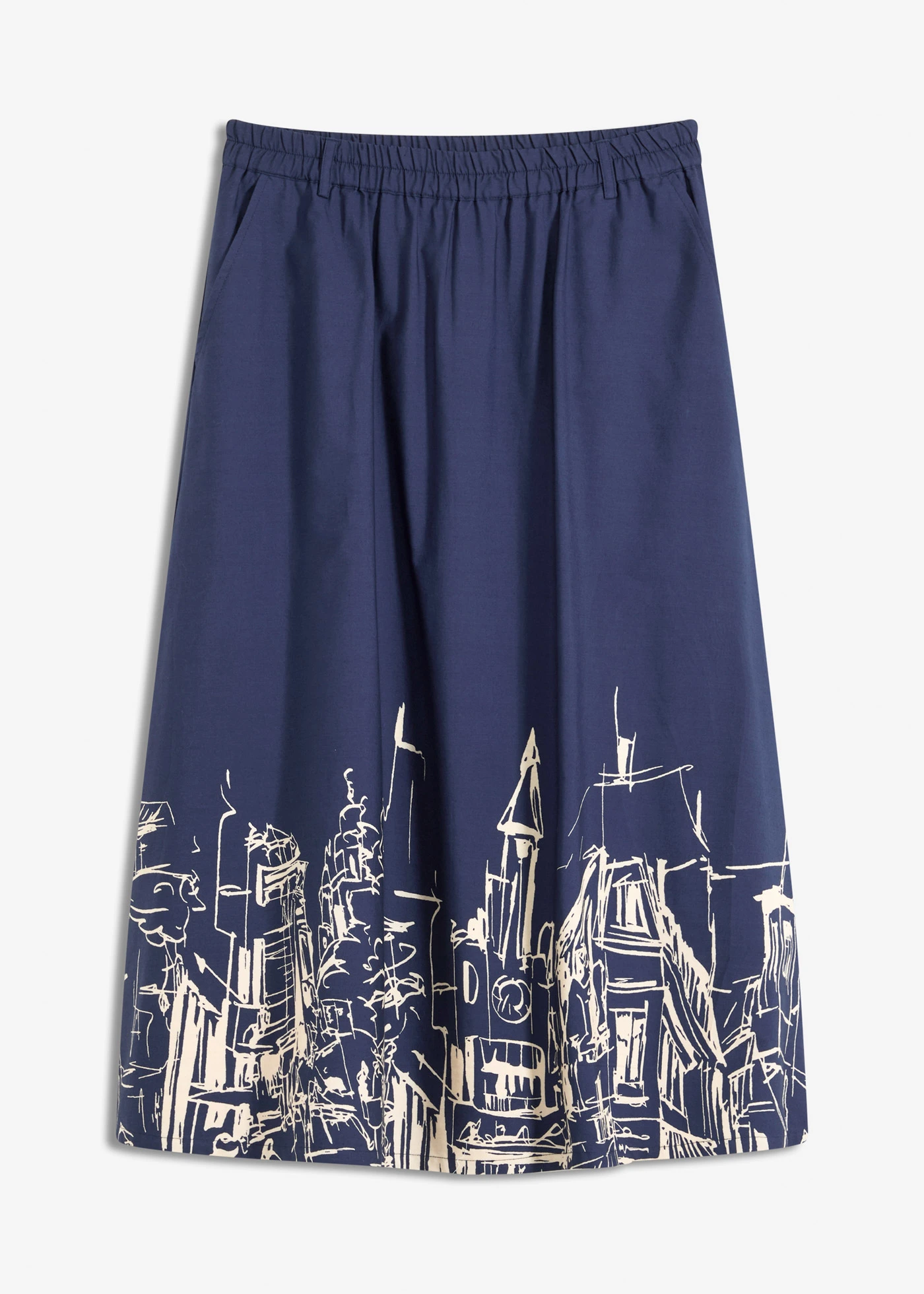 Midirok van puur biologisch katoen • donkerblauw-ecru grafische print • bonprix online shop