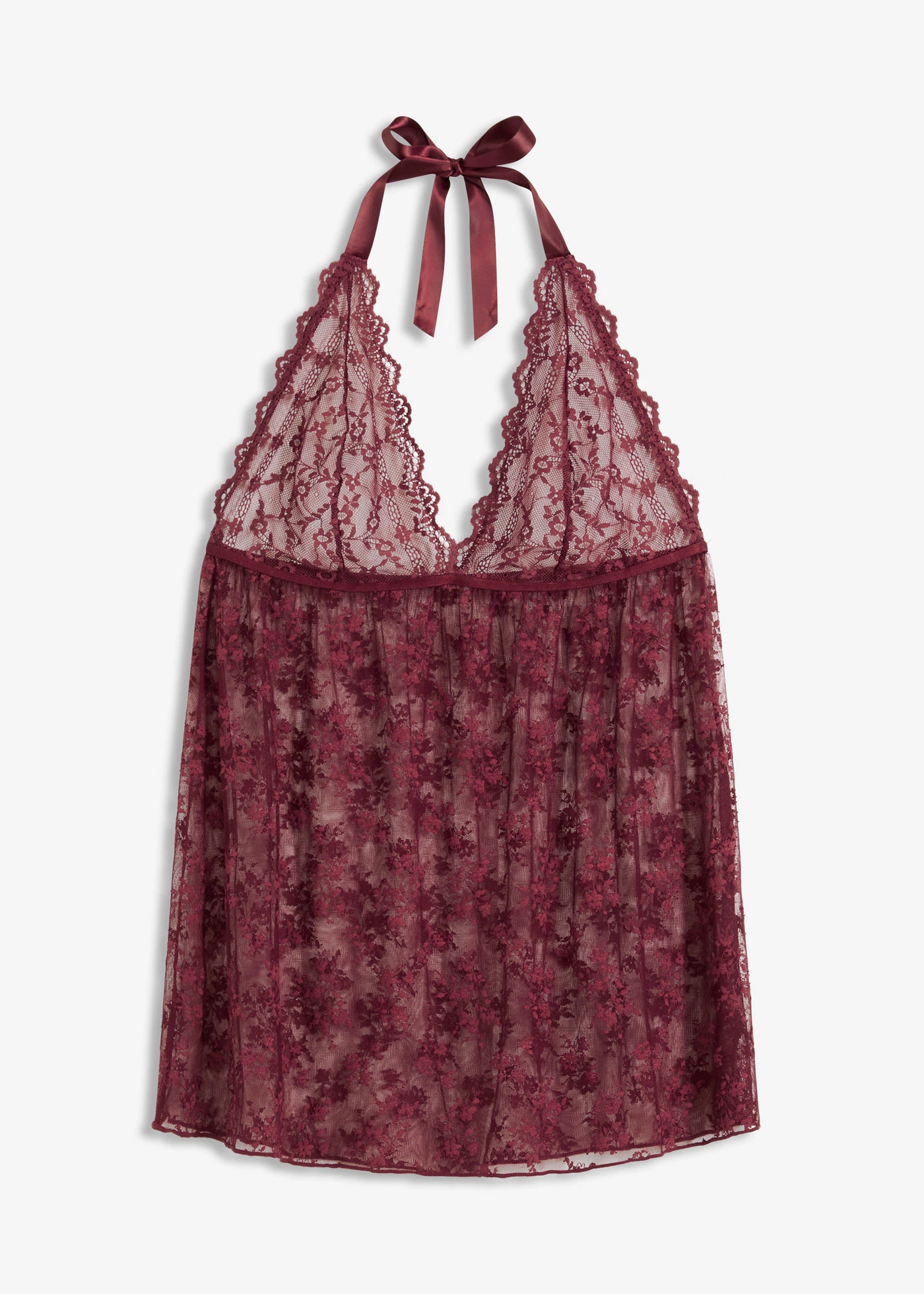 Krajkové šaty s ramínkem kolem krku • burgundská červená • bonprix obchod