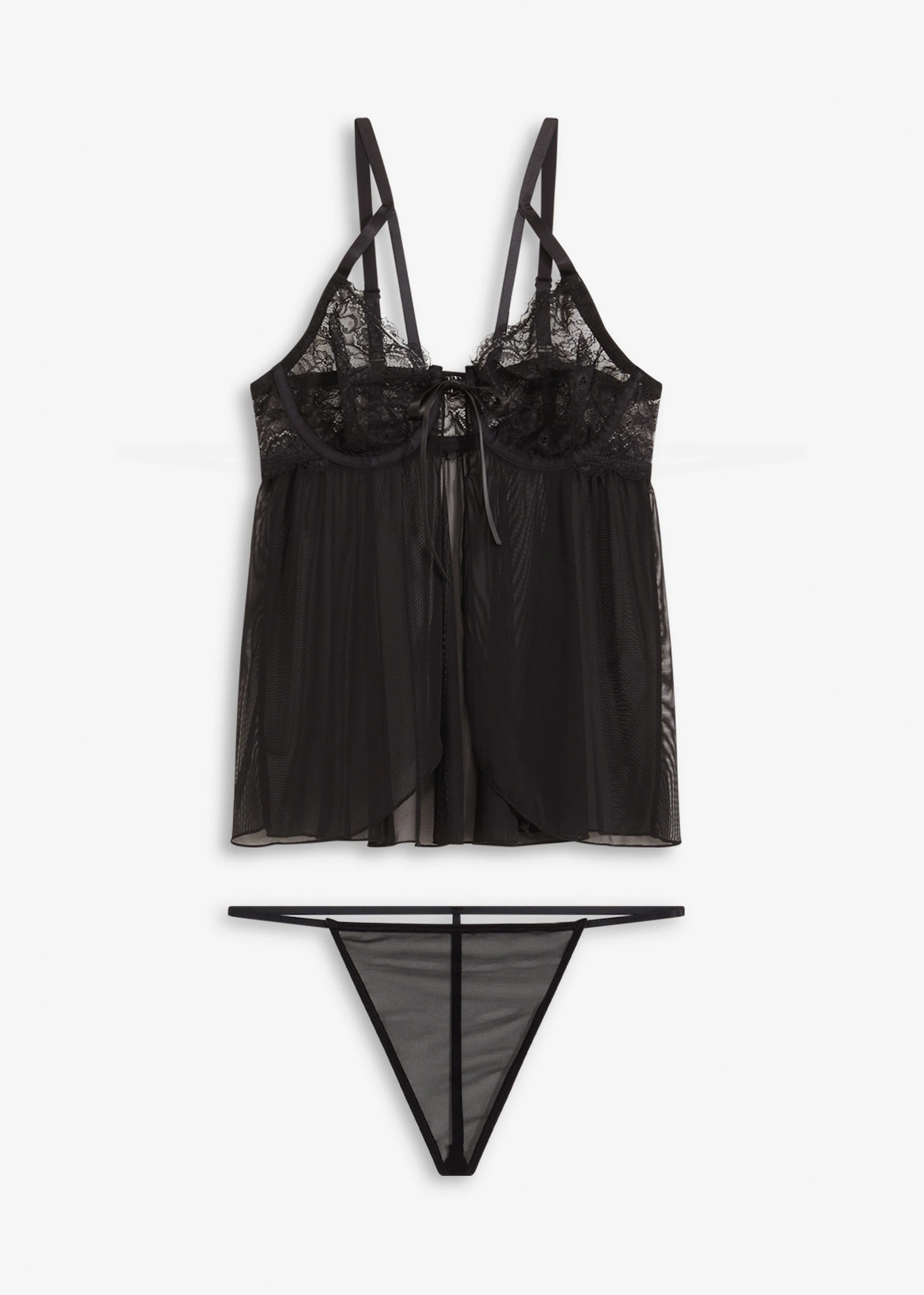 Babydoll a kalhotky tanga (2dílná souprava) • černá • bonprix obchod