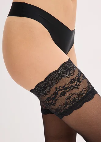 Pończochy samonośne z koronką 20 den • czarny • sklep bonprix