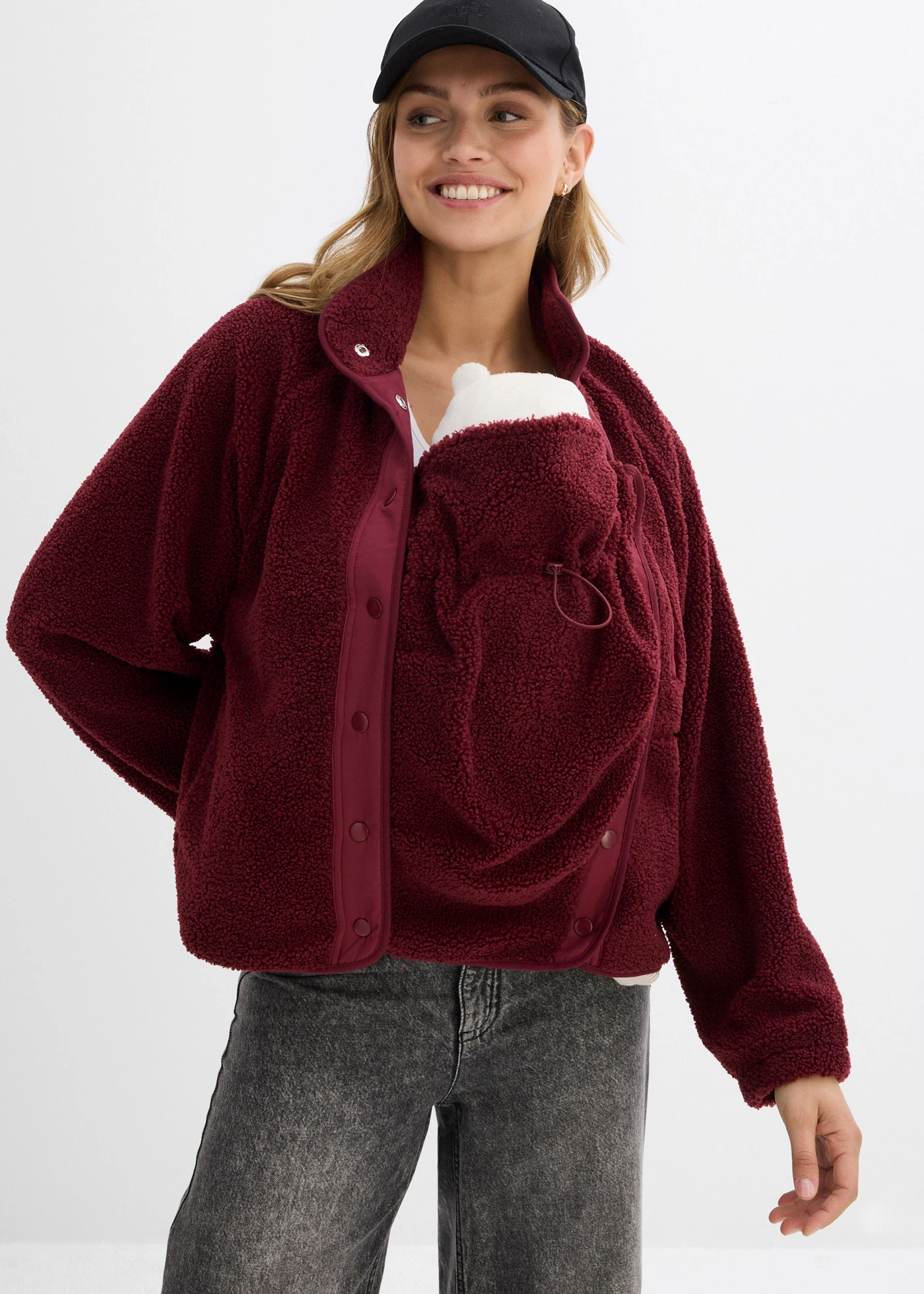3-in-1 zwangerschapsjas/voedingsjas van teddyfleece • donkerbessen • bonprix online shop