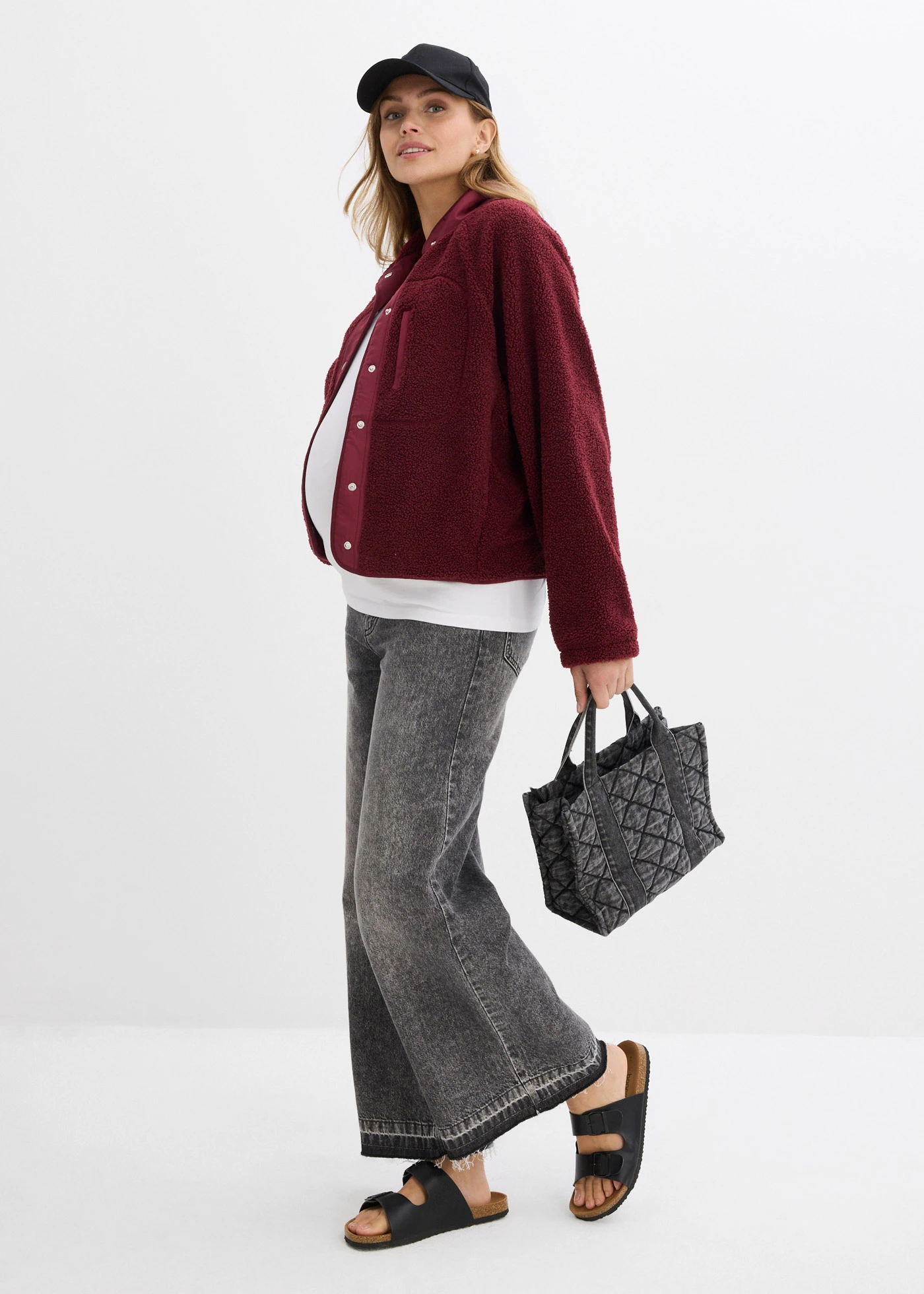 3-in-1 zwangerschapsjas/voedingsjas van teddyfleece • donkerbessen • bonprix online shop