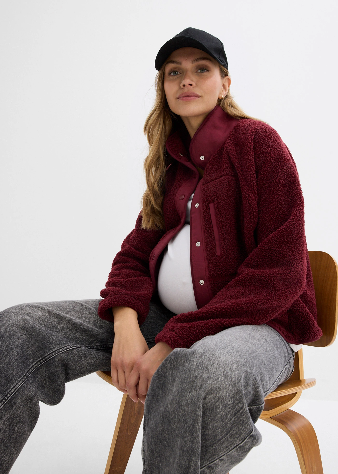 3-in-1 zwangerschapsjas/voedingsjas van teddyfleece • donkerbessen • bonprix online shop