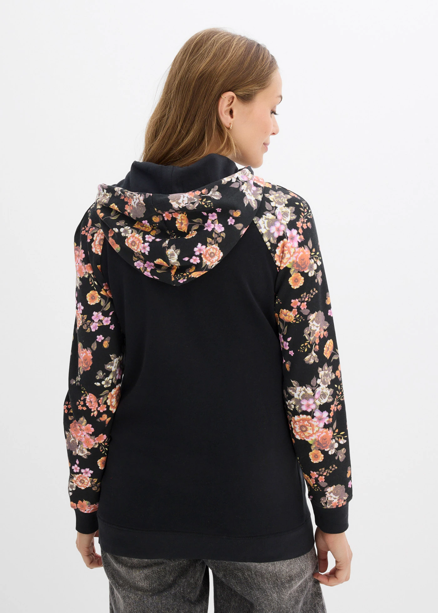 Měkká těhotenská a kojicí mikina 2 v 1 • černá s květy • bonprix obchod