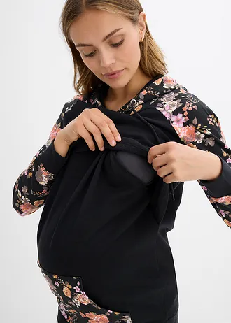 Sweat de grossesse 2en1 avec fonction allaitement • noir à fleurs • Boutique bonprix